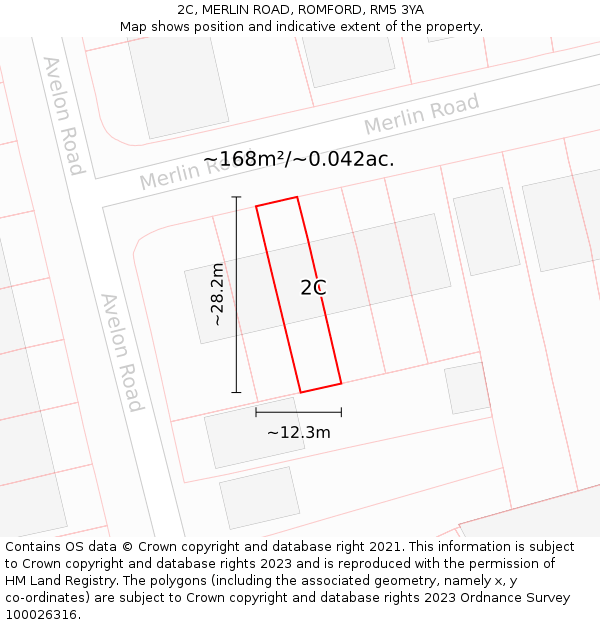 2C, MERLIN ROAD, ROMFORD, RM5 3YA: Plot and title map