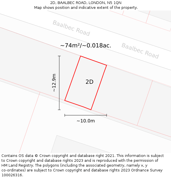 2D, BAALBEC ROAD, LONDON, N5 1QN: Plot and title map