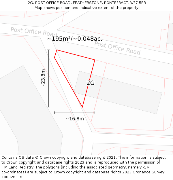2G, POST OFFICE ROAD, FEATHERSTONE, PONTEFRACT, WF7 5ER: Plot and title map
