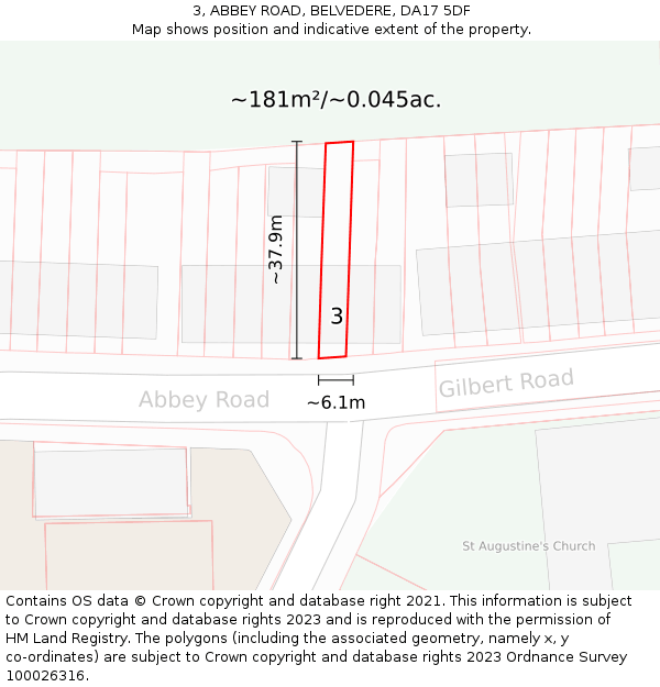 3, ABBEY ROAD, BELVEDERE, DA17 5DF: Plot and title map