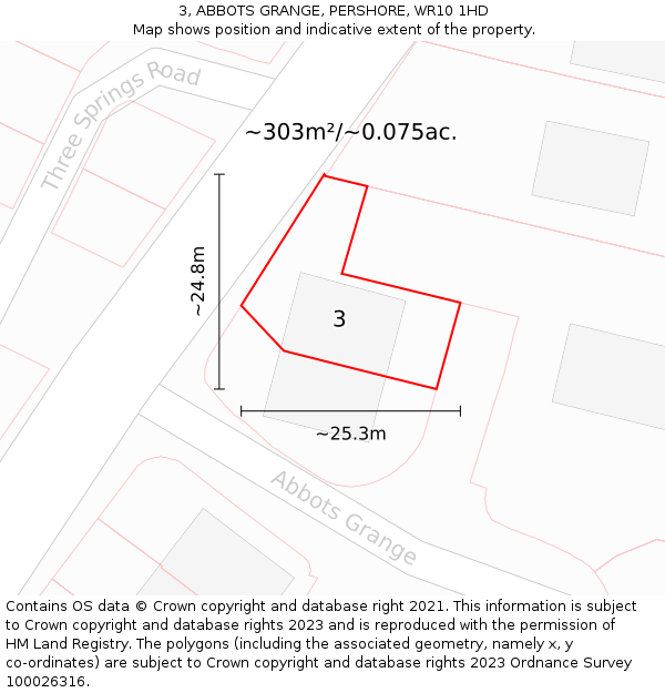 3, ABBOTS GRANGE, PERSHORE, WR10 1HD: Plot and title map
