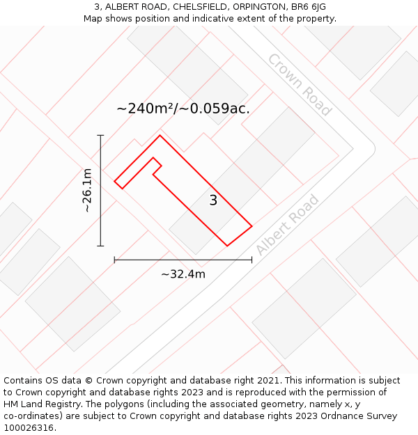 3, ALBERT ROAD, CHELSFIELD, ORPINGTON, BR6 6JG: Plot and title map