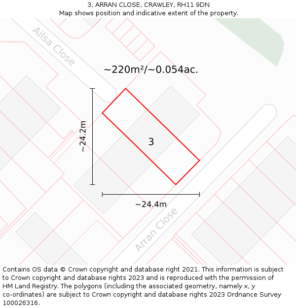 3, ARRAN CLOSE, CRAWLEY, RH11 9DN: Plot and title map