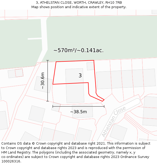 3, ATHELSTAN CLOSE, WORTH, CRAWLEY, RH10 7RB: Plot and title map