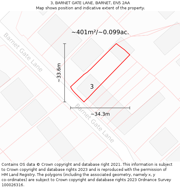 3, BARNET GATE LANE, BARNET, EN5 2AA: Plot and title map