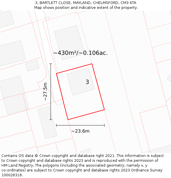 3, BARTLETT CLOSE, MAYLAND, CHELMSFORD, CM3 6TA: Plot and title map