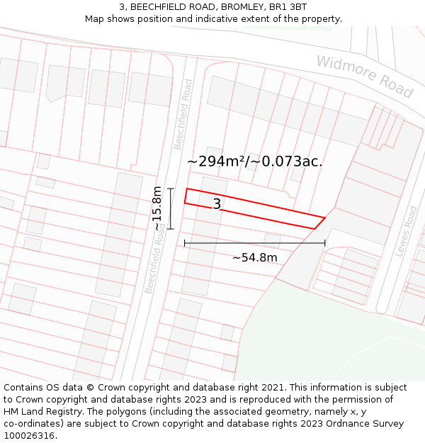 3, BEECHFIELD ROAD, BROMLEY, BR1 3BT: Plot and title map