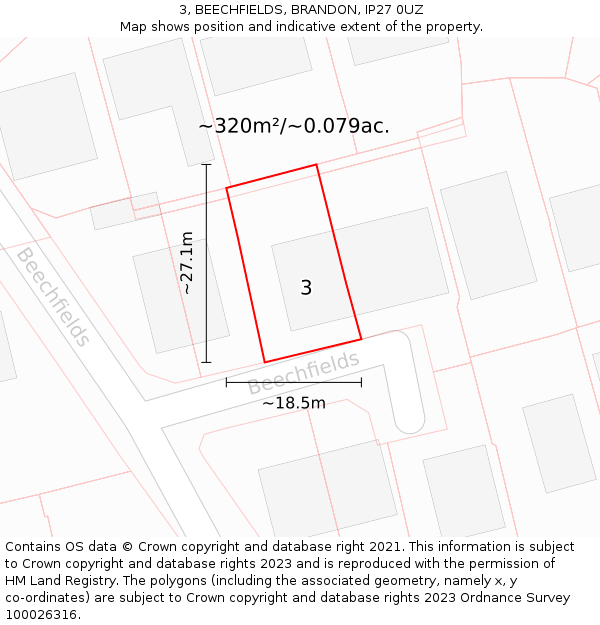 3, BEECHFIELDS, BRANDON, IP27 0UZ: Plot and title map