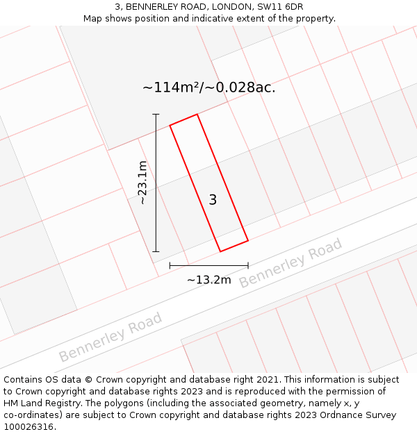 3, BENNERLEY ROAD, LONDON, SW11 6DR: Plot and title map