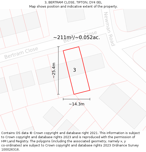 3, BERTRAM CLOSE, TIPTON, DY4 0EL: Plot and title map
