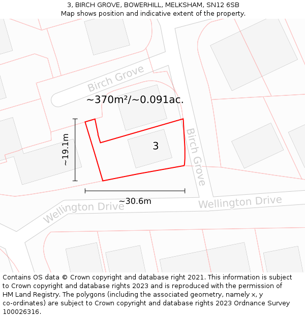 3, BIRCH GROVE, BOWERHILL, MELKSHAM, SN12 6SB: Plot and title map