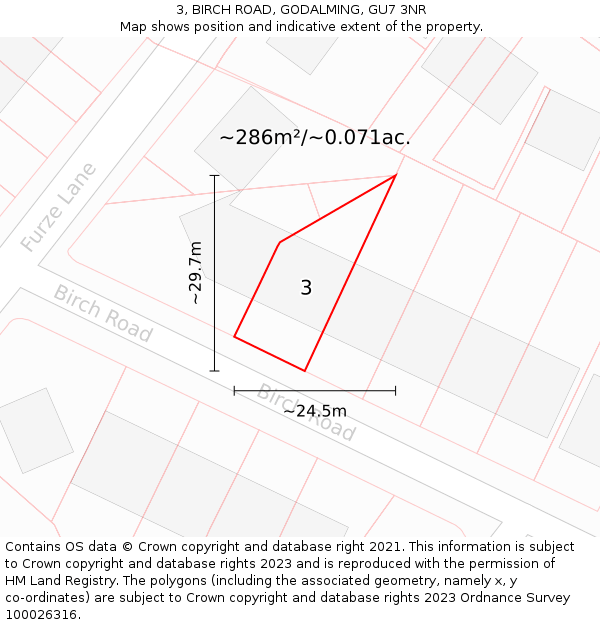 3, BIRCH ROAD, GODALMING, GU7 3NR: Plot and title map