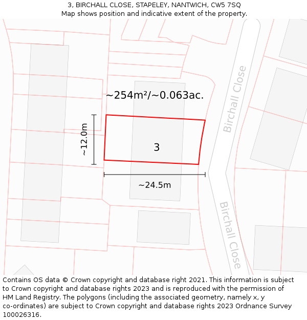 3, BIRCHALL CLOSE, STAPELEY, NANTWICH, CW5 7SQ: Plot and title map