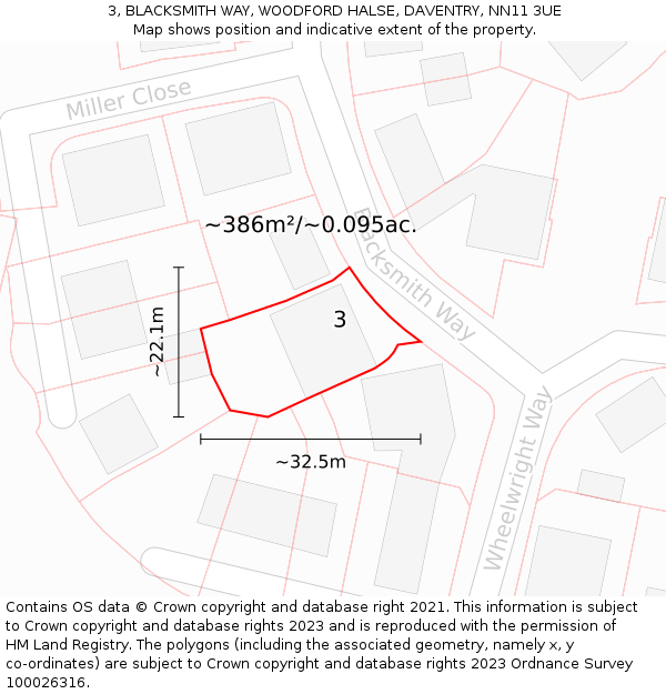 3, BLACKSMITH WAY, WOODFORD HALSE, DAVENTRY, NN11 3UE: Plot and title map