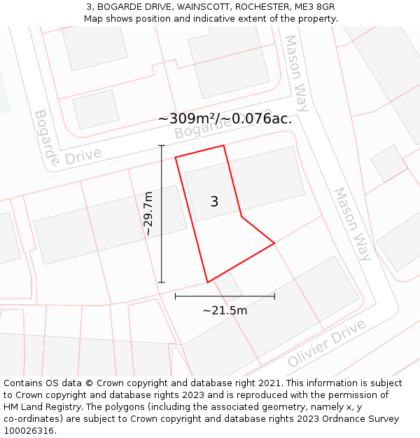3, BOGARDE DRIVE, WAINSCOTT, ROCHESTER, ME3 8GR: Plot and title map