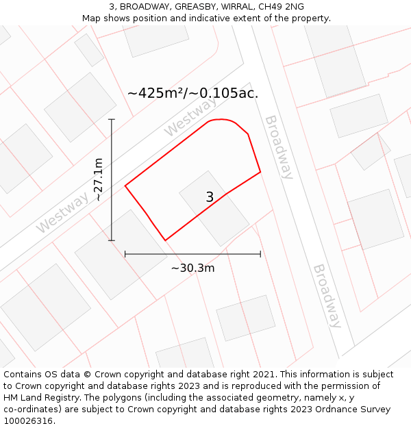 3, BROADWAY, GREASBY, WIRRAL, CH49 2NG: Plot and title map