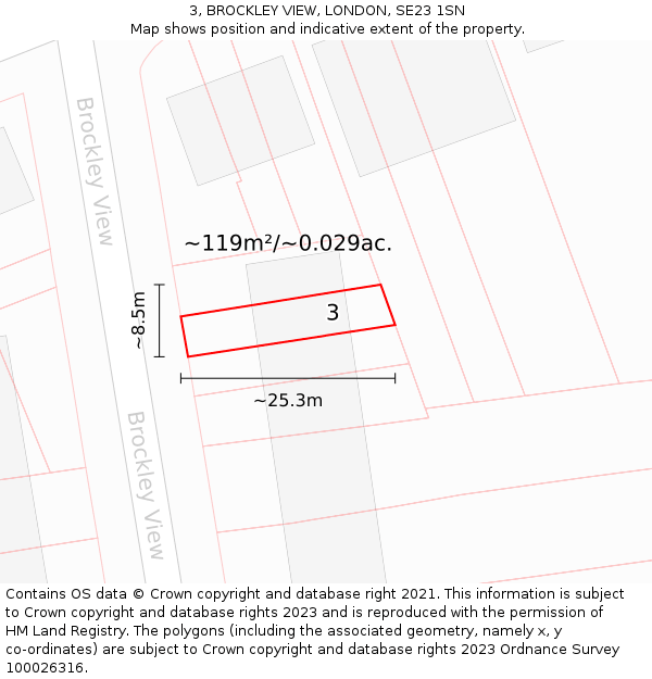 3, BROCKLEY VIEW, LONDON, SE23 1SN: Plot and title map