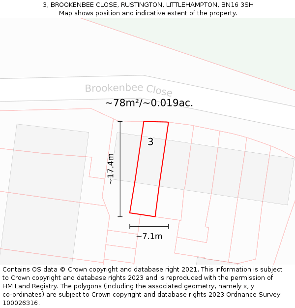 3, BROOKENBEE CLOSE, RUSTINGTON, LITTLEHAMPTON, BN16 3SH: Plot and title map