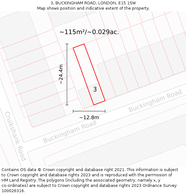 3, BUCKINGHAM ROAD, LONDON, E15 1SW: Plot and title map