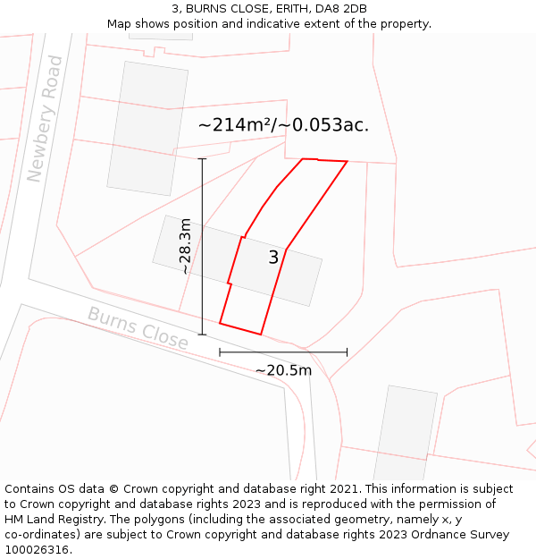 3, BURNS CLOSE, ERITH, DA8 2DB: Plot and title map