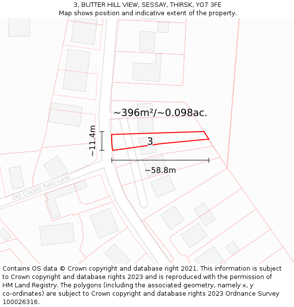 3, BUTTER HILL VIEW, SESSAY, THIRSK, YO7 3FE: Plot and title map