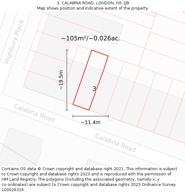 3, CALABRIA ROAD, LONDON, N5 1JB: Plot and title map
