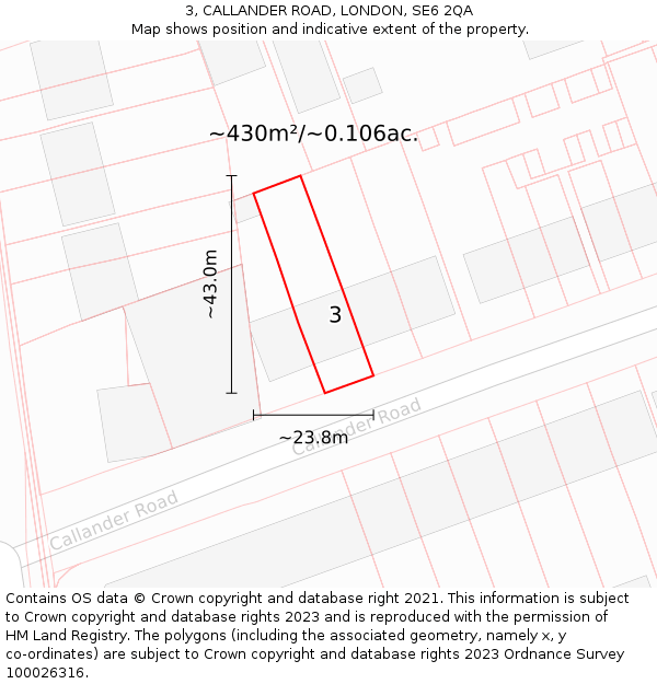 3, CALLANDER ROAD, LONDON, SE6 2QA: Plot and title map