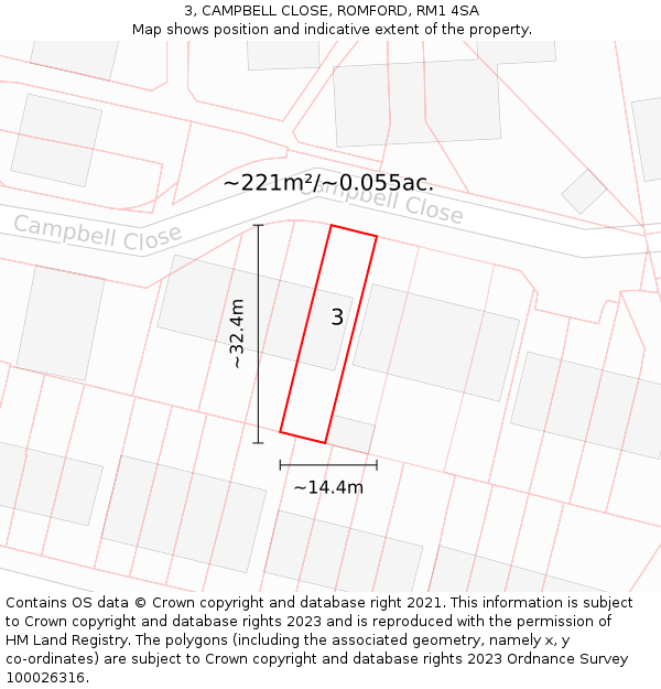 3, CAMPBELL CLOSE, ROMFORD, RM1 4SA: Plot and title map