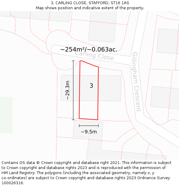 3, CARLING CLOSE, STAFFORD, ST16 1AS: Plot and title map