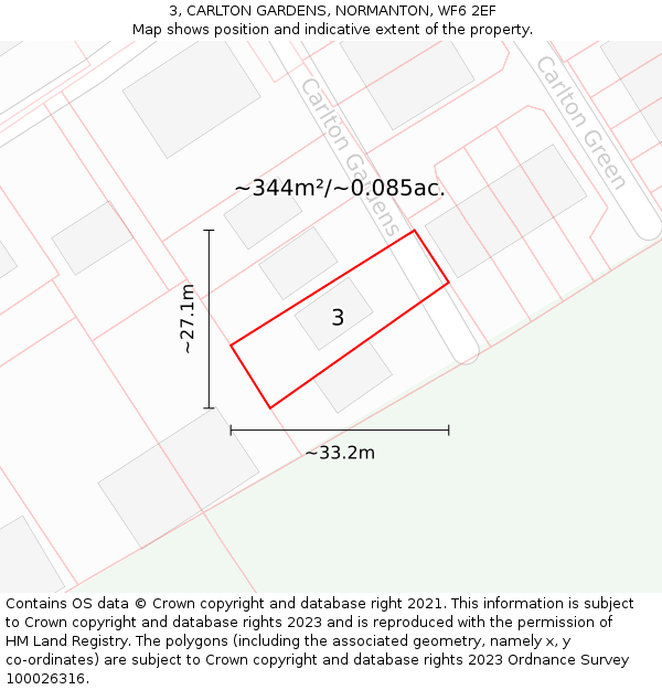 3, CARLTON GARDENS, NORMANTON, WF6 2EF: Plot and title map