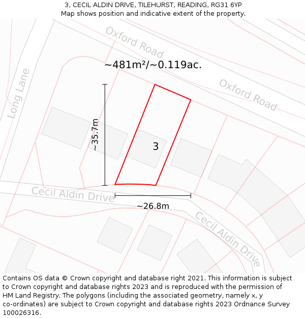 3, CECIL ALDIN DRIVE, TILEHURST, READING, RG31 6YP: Plot and title map