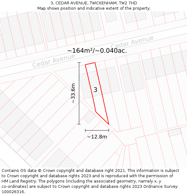 3, CEDAR AVENUE, TWICKENHAM, TW2 7HD: Plot and title map