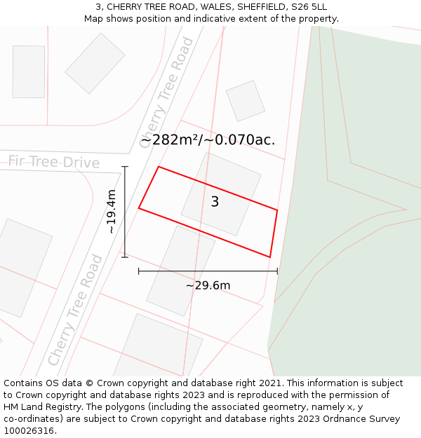 3, CHERRY TREE ROAD, WALES, SHEFFIELD, S26 5LL: Plot and title map