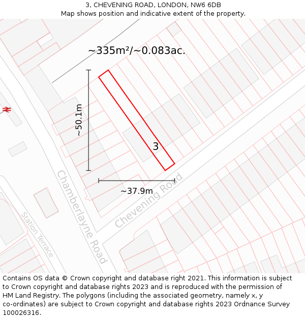 3, CHEVENING ROAD, LONDON, NW6 6DB: Plot and title map