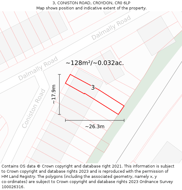 3, CONISTON ROAD, CROYDON, CR0 6LP: Plot and title map
