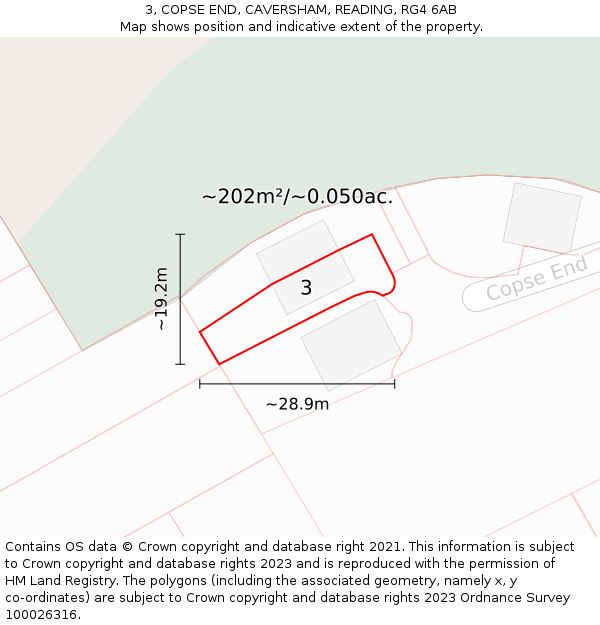 3, COPSE END, CAVERSHAM, READING, RG4 6AB: Plot and title map