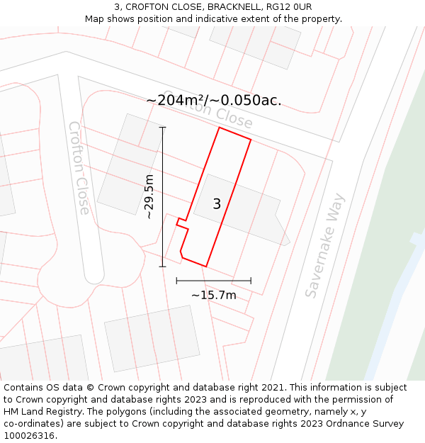 3, CROFTON CLOSE, BRACKNELL, RG12 0UR: Plot and title map