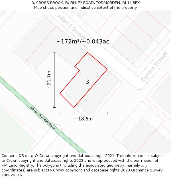 3, CROSS BROOK, BURNLEY ROAD, TODMORDEN, OL14 5EX: Plot and title map