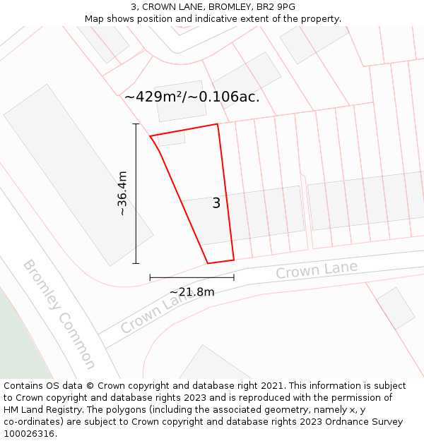 3, CROWN LANE, BROMLEY, BR2 9PG: Plot and title map