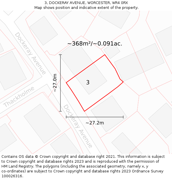 3, DOCKERAY AVENUE, WORCESTER, WR4 0RX: Plot and title map