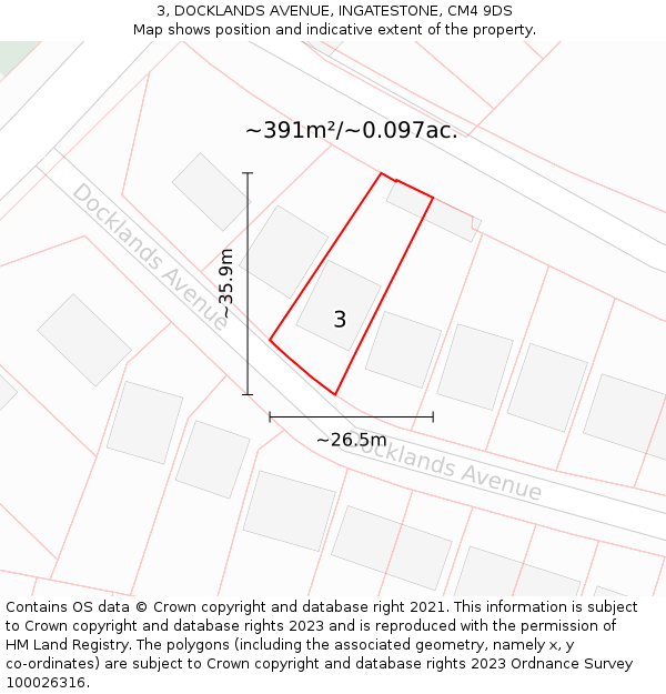 3, DOCKLANDS AVENUE, INGATESTONE, CM4 9DS: Plot and title map