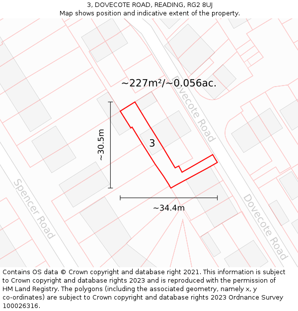 3, DOVECOTE ROAD, READING, RG2 8UJ: Plot and title map