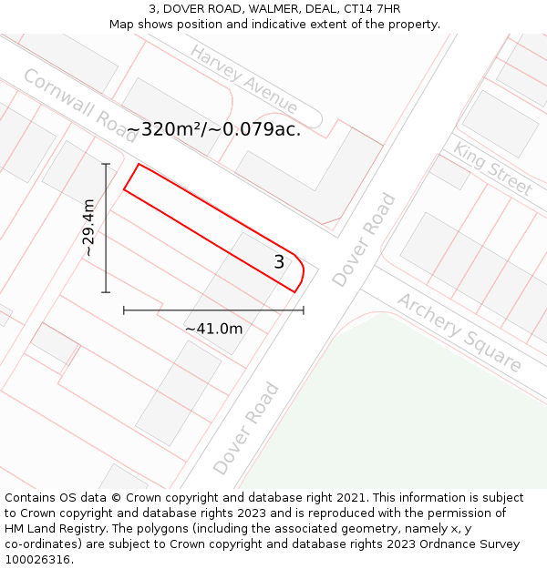 3, DOVER ROAD, WALMER, DEAL, CT14 7HR: Plot and title map