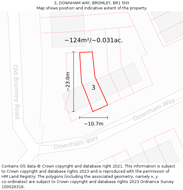 3, DOWNHAM WAY, BROMLEY, BR1 5NY: Plot and title map