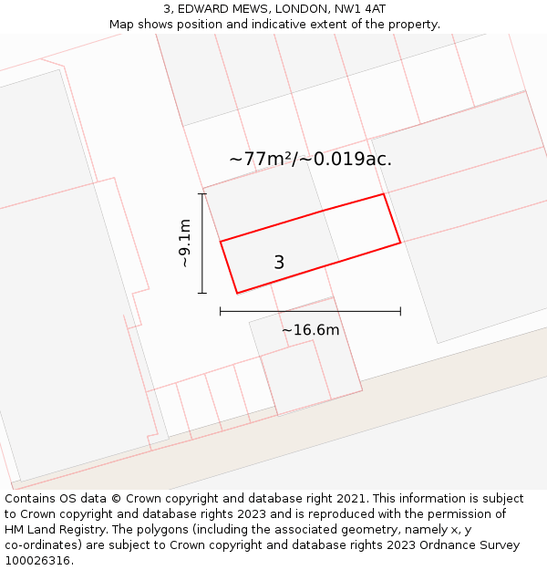 3, EDWARD MEWS, LONDON, NW1 4AT: Plot and title map