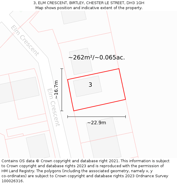 3, ELM CRESCENT, BIRTLEY, CHESTER LE STREET, DH3 1GH: Plot and title map