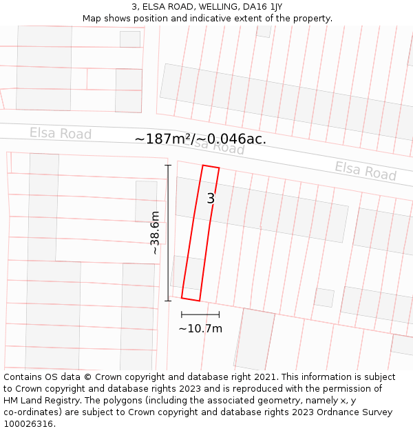 3, ELSA ROAD, WELLING, DA16 1JY: Plot and title map