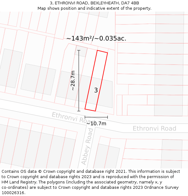 3, ETHRONVI ROAD, BEXLEYHEATH, DA7 4BB: Plot and title map