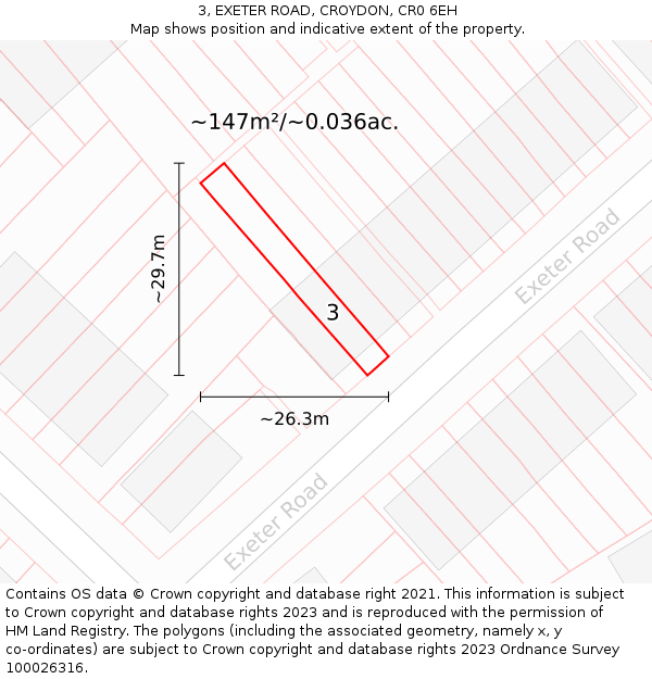 3, EXETER ROAD, CROYDON, CR0 6EH: Plot and title map