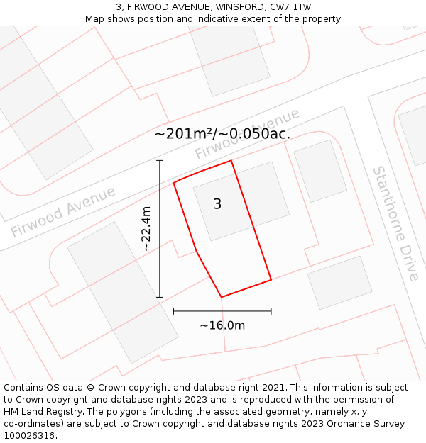 3, FIRWOOD AVENUE, WINSFORD, CW7 1TW: Plot and title map